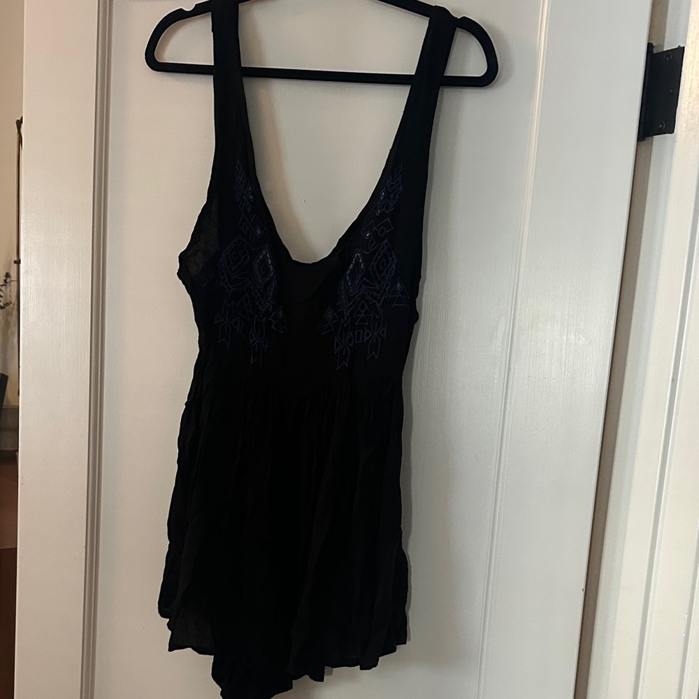 One Teaspoon Navy Romper with Blue Embroidery